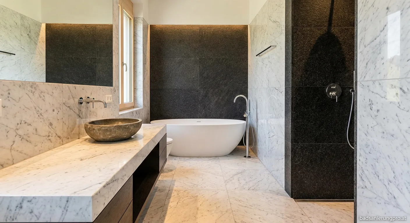 Natursteinfliesen Marmor Granit im modernen Badezimmer verlegt