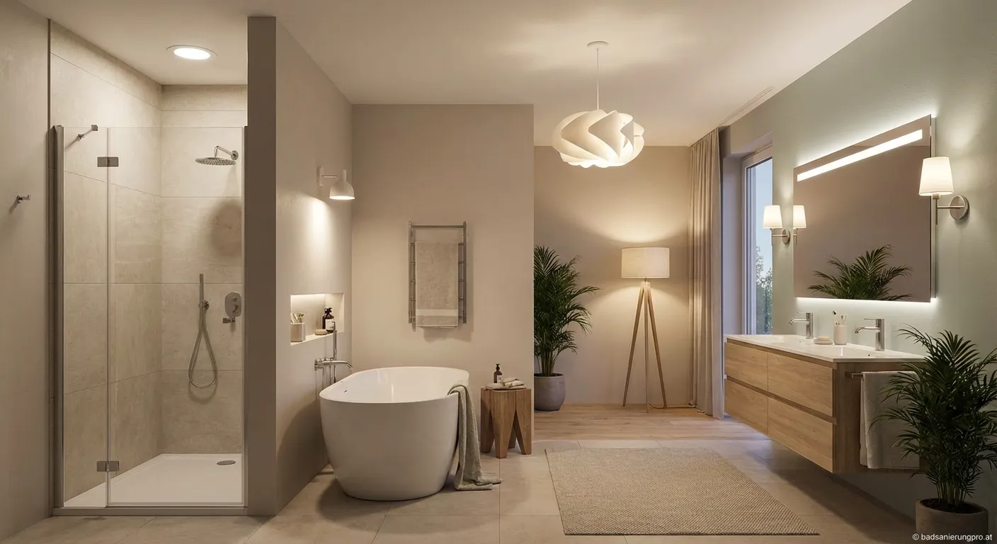 Professionelle Planung der Beleuchtungszonen im modernen Badezimmer mit LED-Spots und indirekter Beleuchtung
