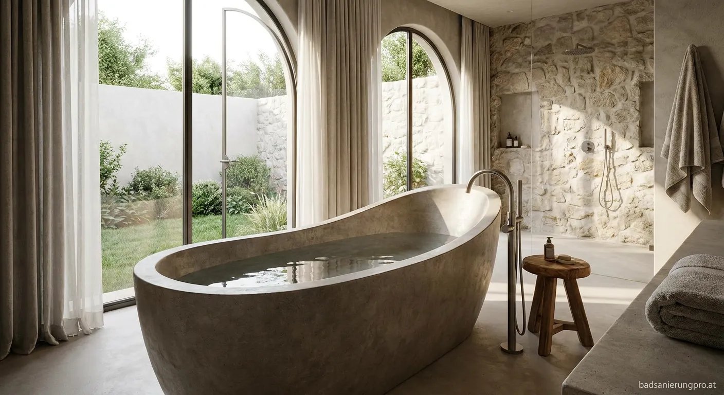 Individuelle Betonwanne in einem modern gestalteten Badezimmer