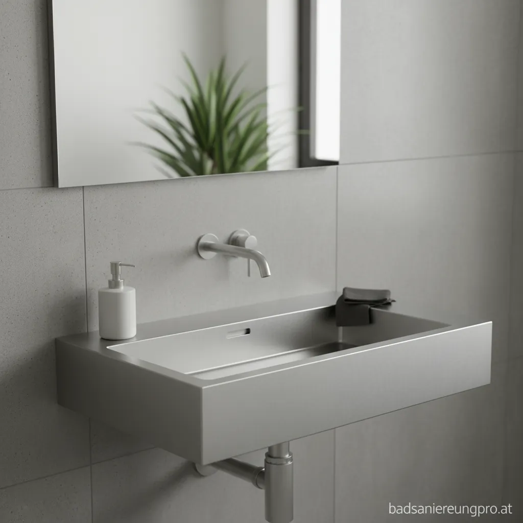 Moderner und hygienischer Edelstahl-Waschtisch in einem stilvollen Badezimmer