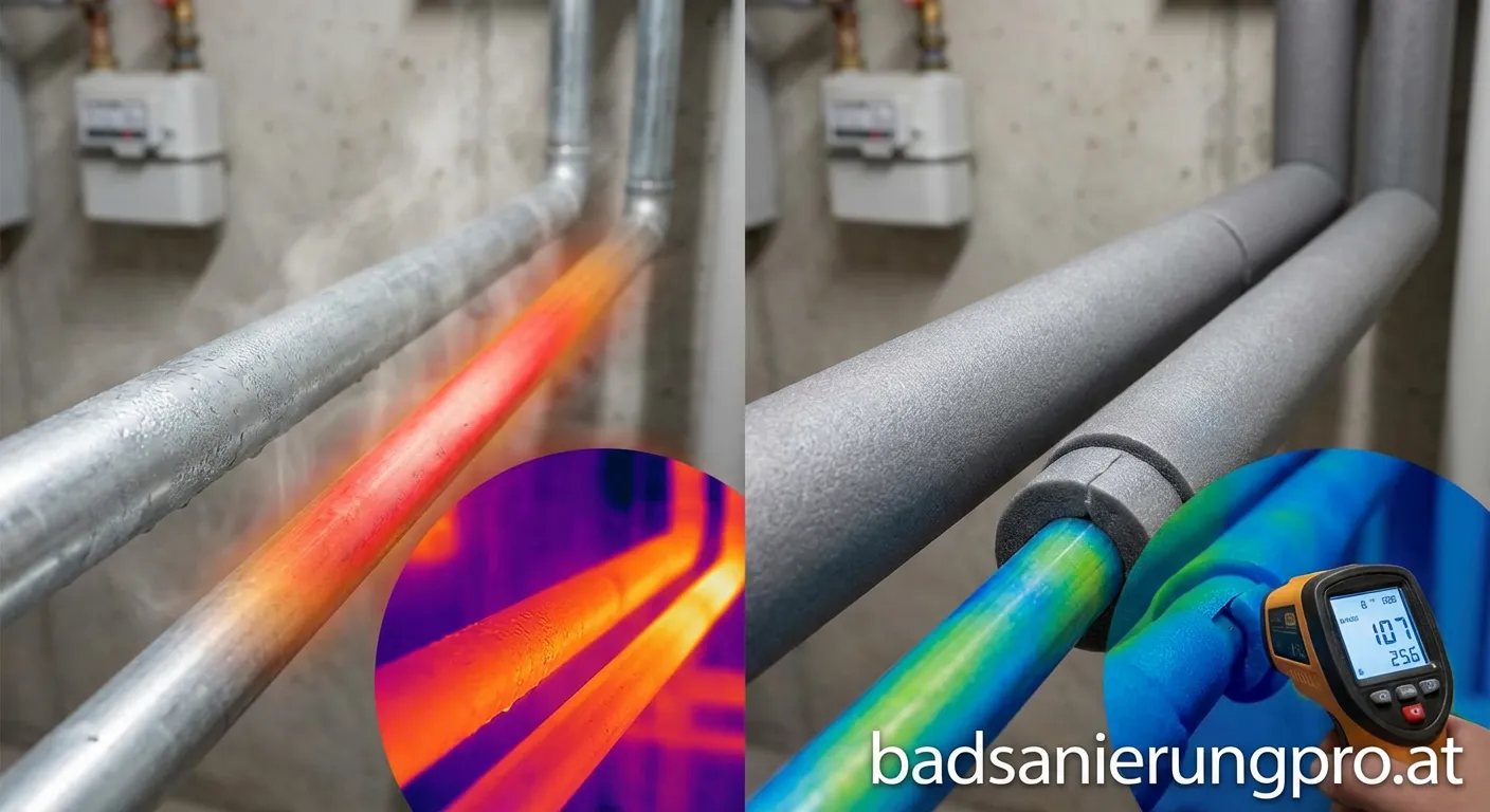 Rohrisolierung an Heizungsrohren um Energie zu sparen