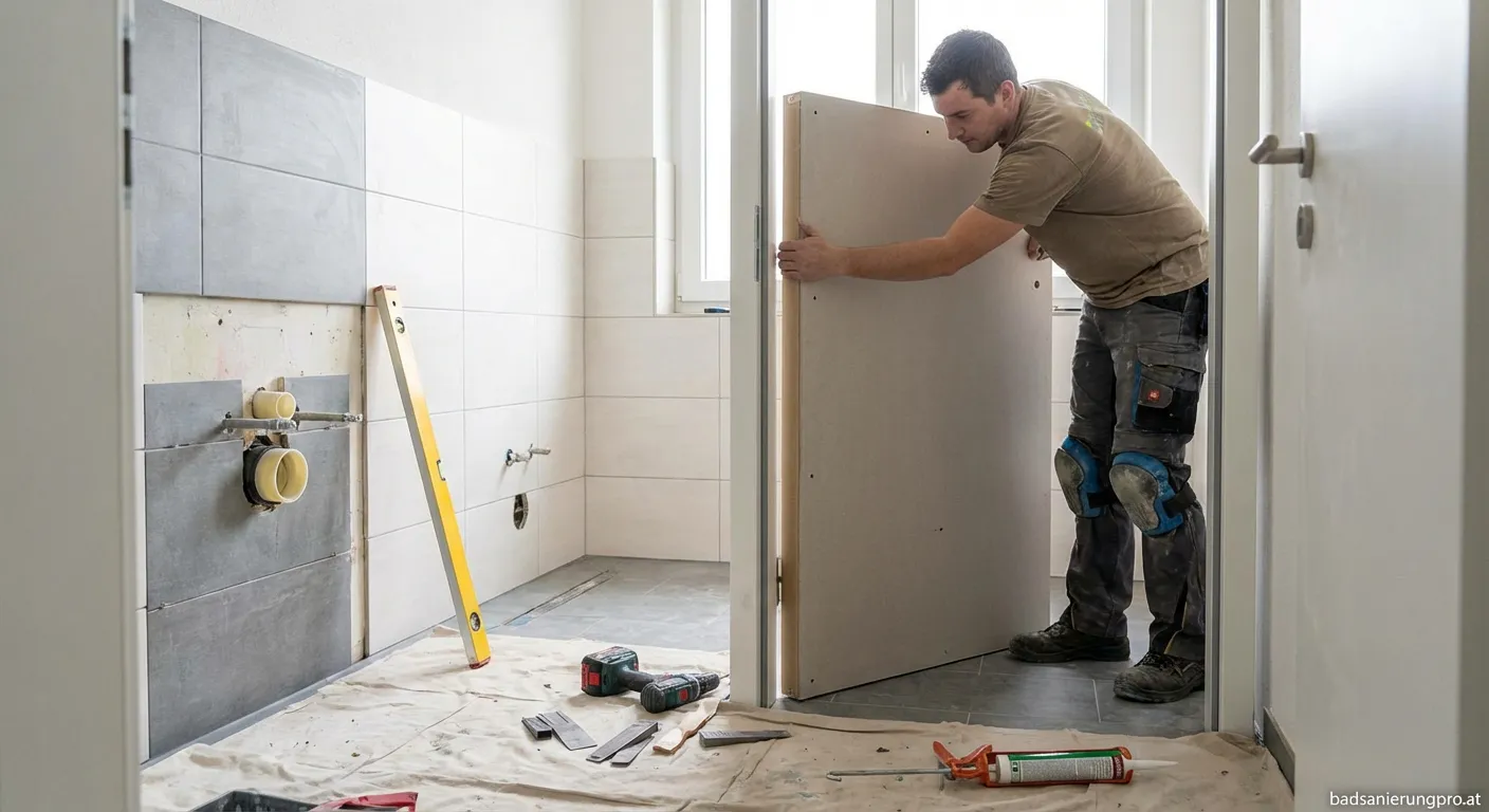 **Schallschutztürrahmen** wird während einer Badsanierung fachgerecht eingebaut