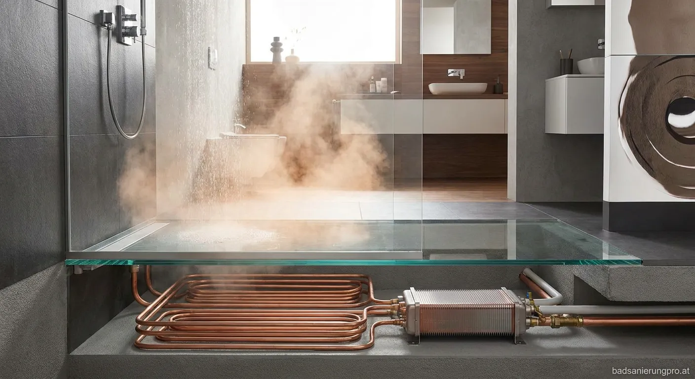 Wärmerückgewinnung Dusche mit integriertem Gegenstrom-Wärmetauscher im modernen Badezimmer